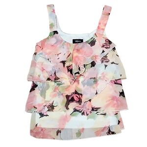 3/$20 Iz Byer Floral Ruffled Sleeveless Tank Top Womens Size XS Pink White